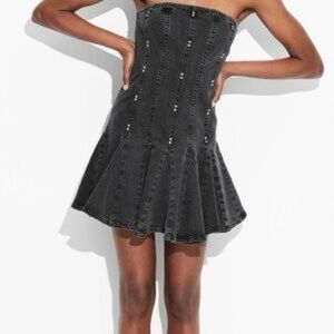 NWT Wild Fable Black Strapless Dress Black Studded Fit Flare Mini Size Small